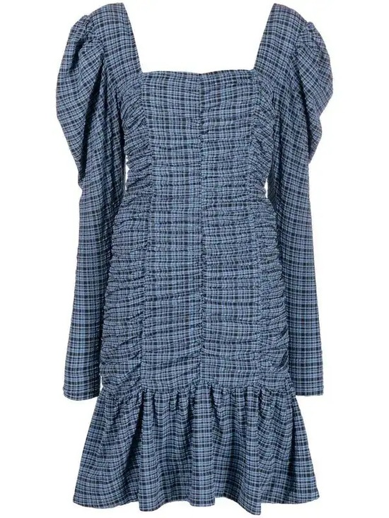 Ganni Dresses & Skirts - GANNI Ruched Check Mini Dress 32
